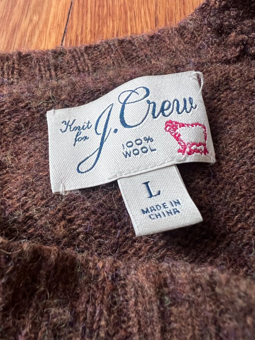 J.Crew Shaggy Dog 100% Wool Brown Saddle Sleeve Crewneck Sweater - Men's Large - Picture 4 of 8